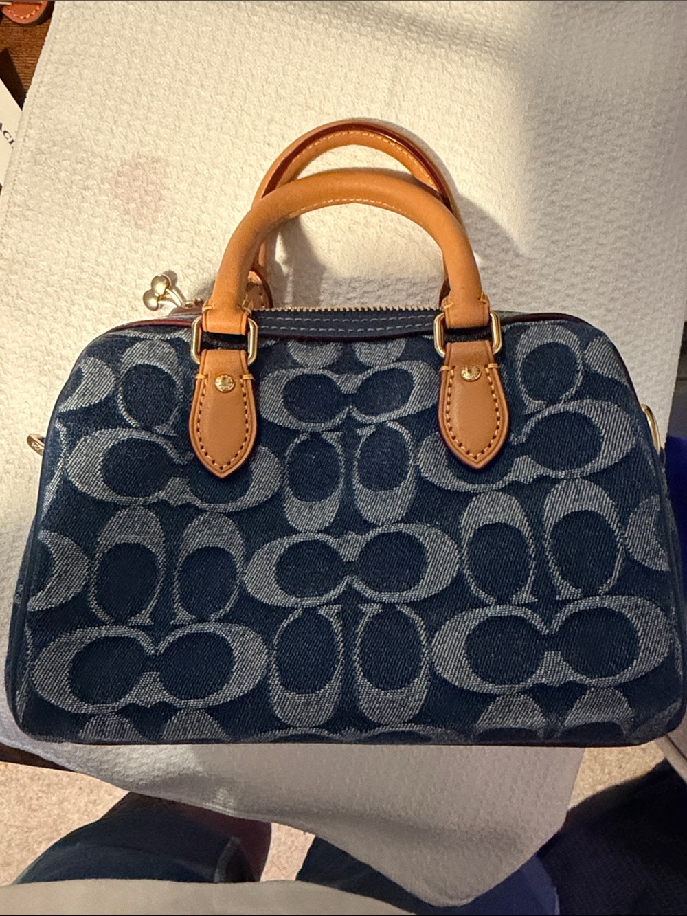 Coach Blue Denim Mini Satchel with Tan Leather Trim - Picture 2 of 4
